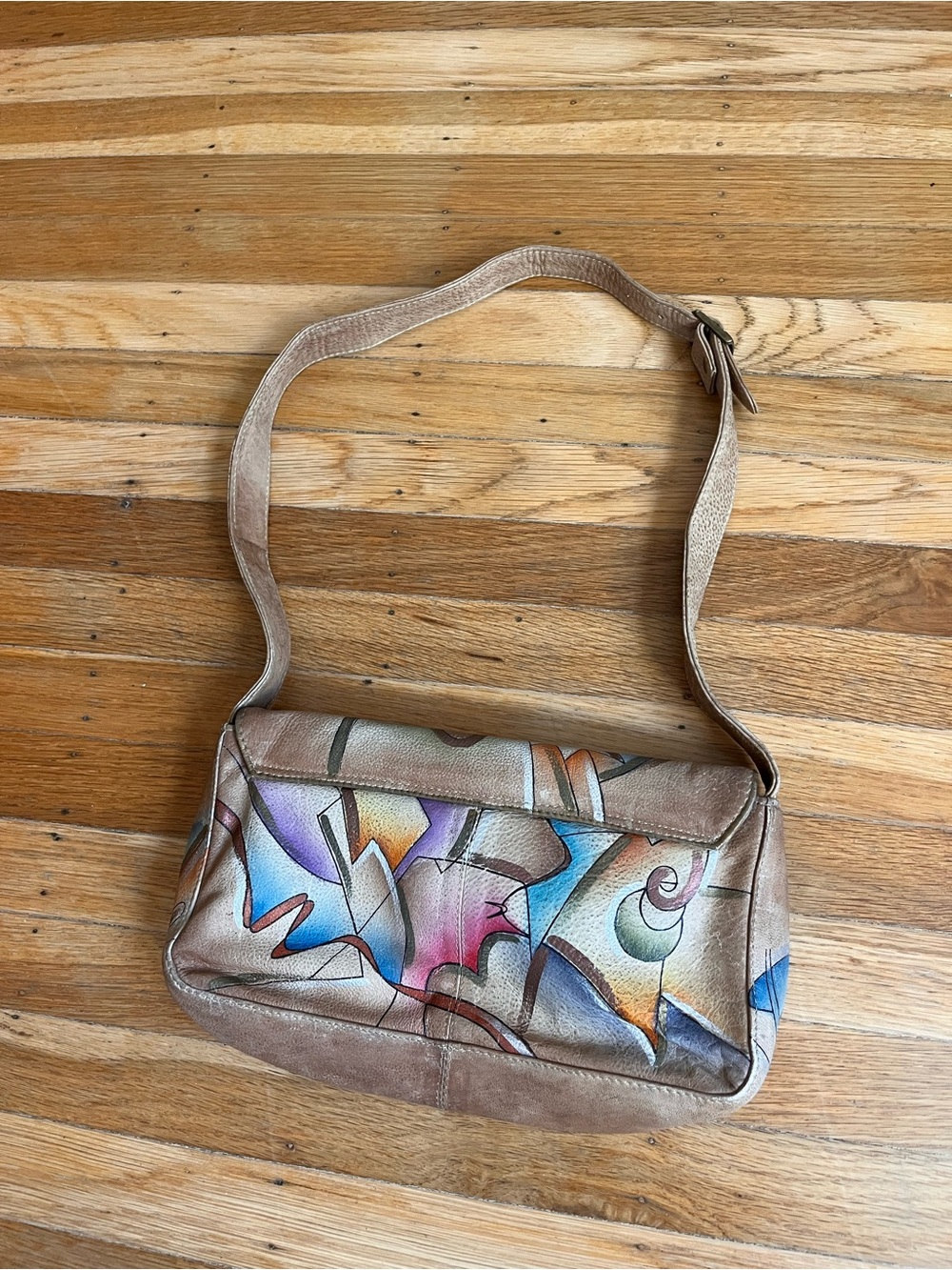 Hand-Painted Multicolor Leather Shoulder Bag Unique Artistic